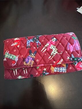 Vera Bradley Quilted Burgundy Dog-Print Fold Wallet